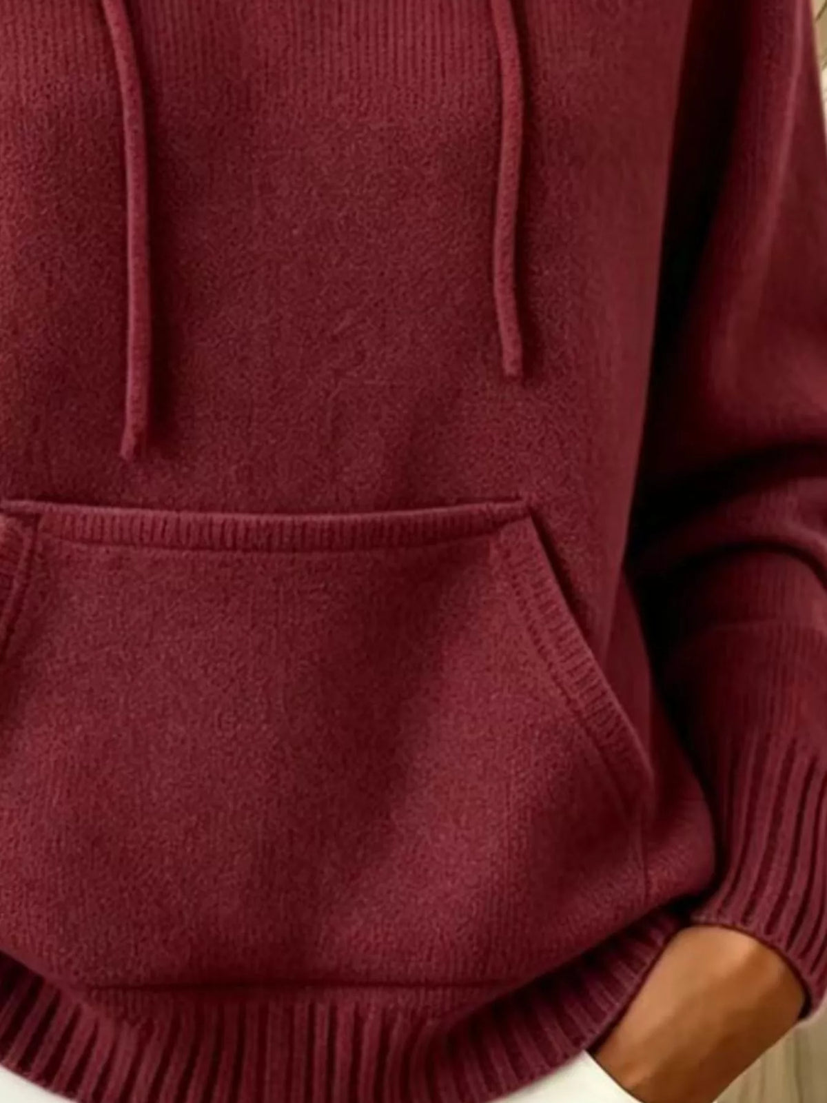 Full Size Drawstring Kangaroo Pocket Hooded Sweater Plus Size