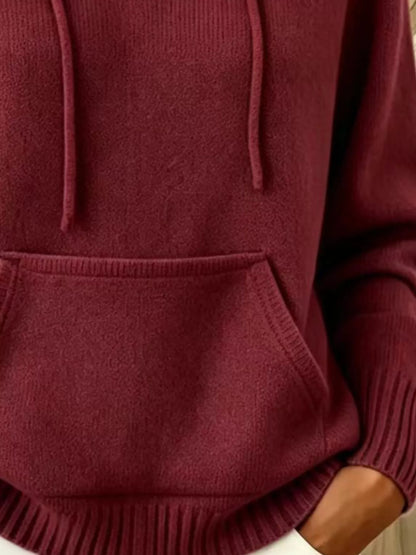 Full Size Drawstring Kangaroo Pocket Hooded Sweater Plus Size