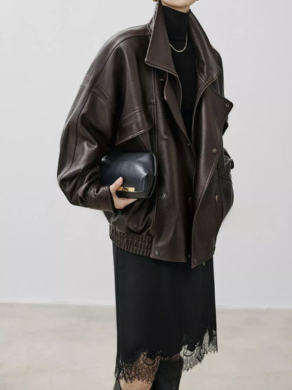 Snap Down Leather Jacket