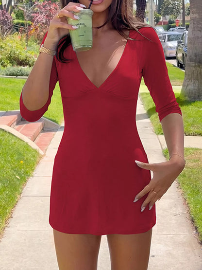 V-Neck Bodycon Mini Dress