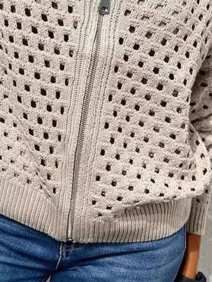 Full Size Crochet Knit Zip-Up Cardigan Plus Size