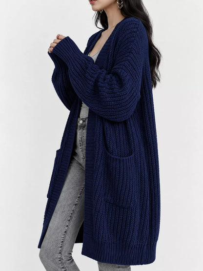 Full Size Chunky Knit Openwork Front Longline Cardigan Plus Size