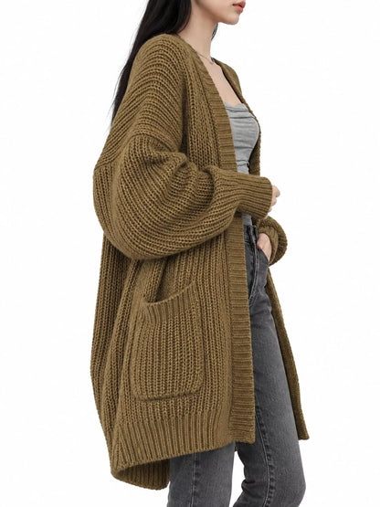 Full Size Chunky Knit Openwork Front Longline Cardigan Plus Size