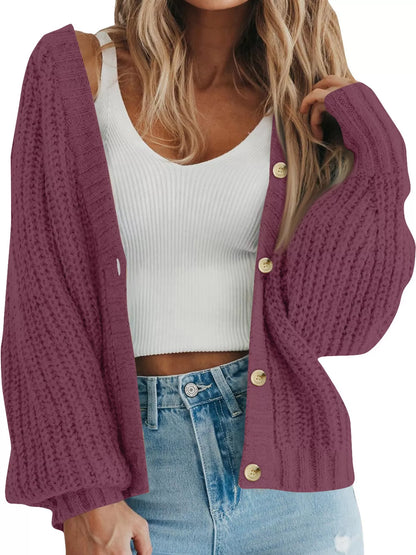 Full Size Chunky Knit Button-Down Cardigan Plus Size