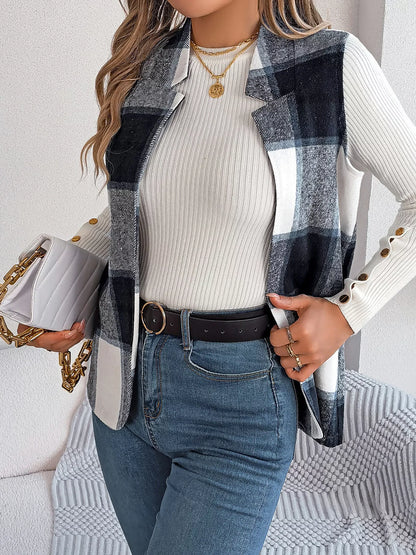 Plaid Open Front Vest