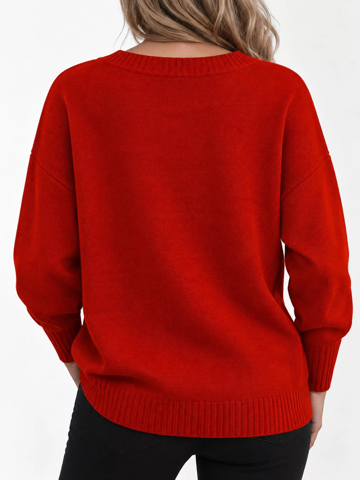 Full Size V-Neck Dropped Shoulder Sweater Plus Size