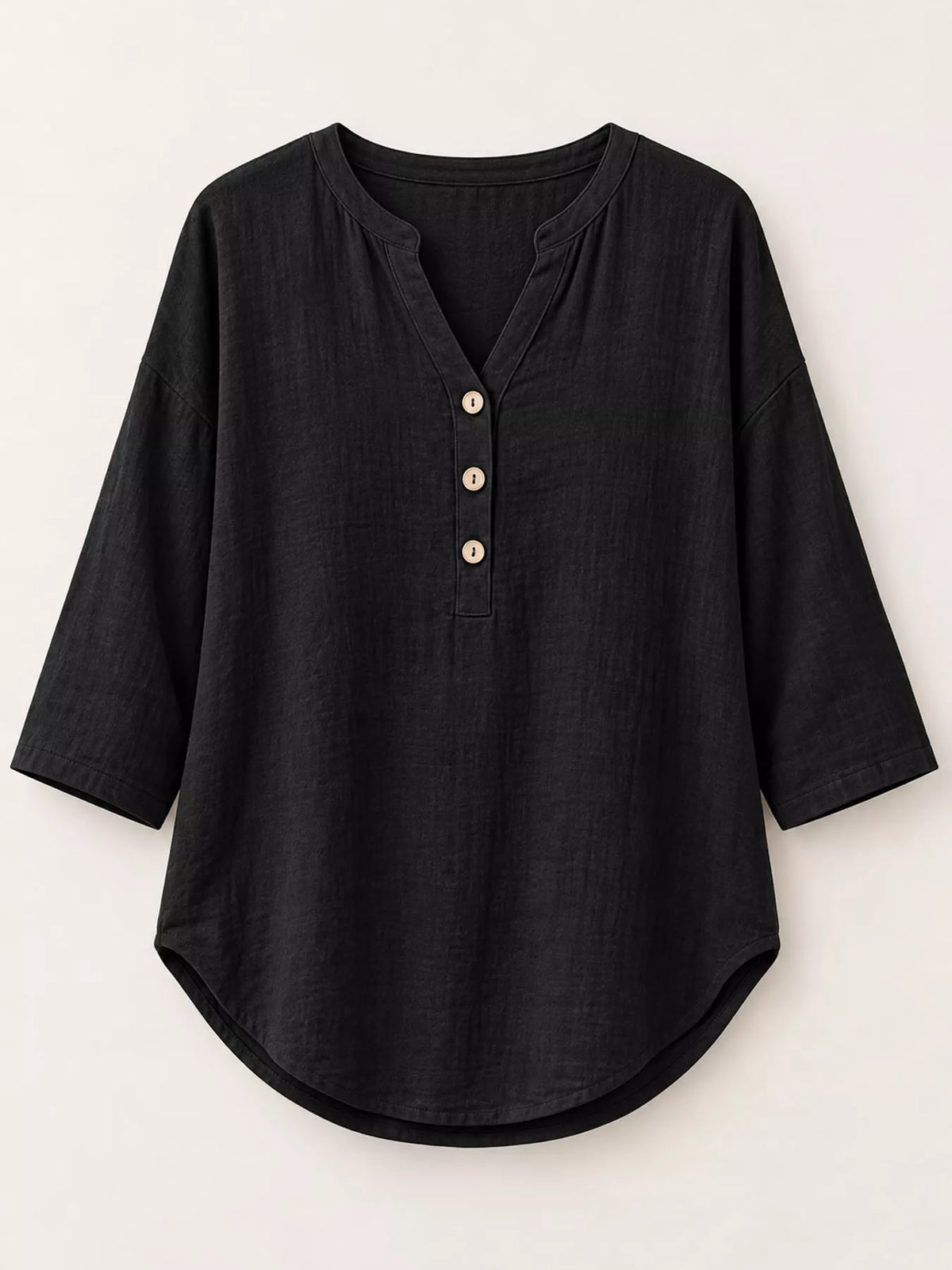 Full Size Button Detail Notched 3/4 Sleeve Blouse Plus Size