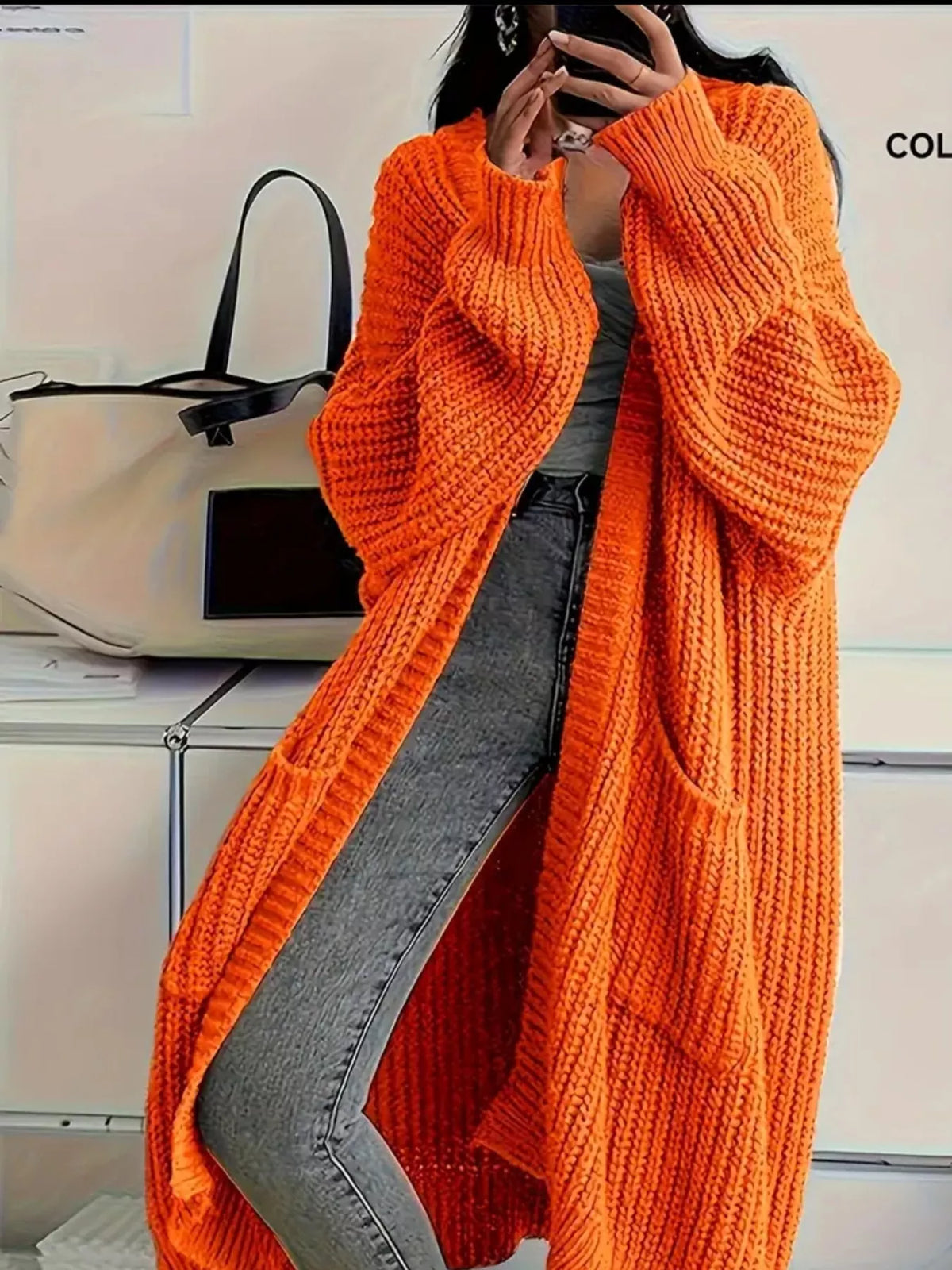 Full Size Chunky Knit Openwork Front Longline Cardigan Plus Size