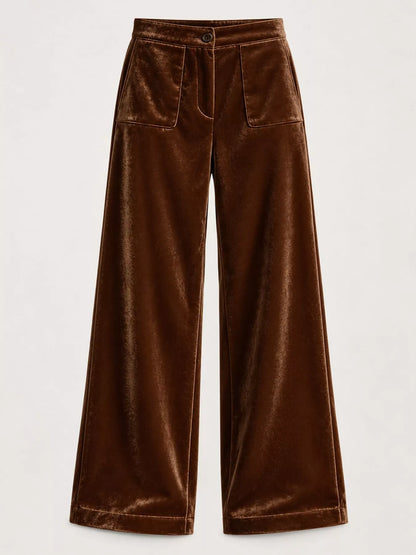 Full Size High-Waisted Wide-Leg Velvet Pants with Pockets Plus Size