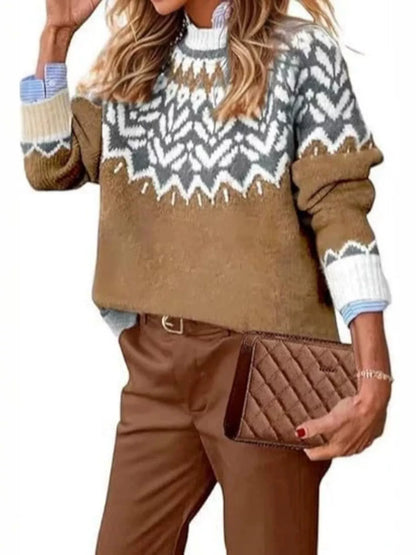 Full Size Fair Isle Patterned Long Sleeve Sweater Plus Size