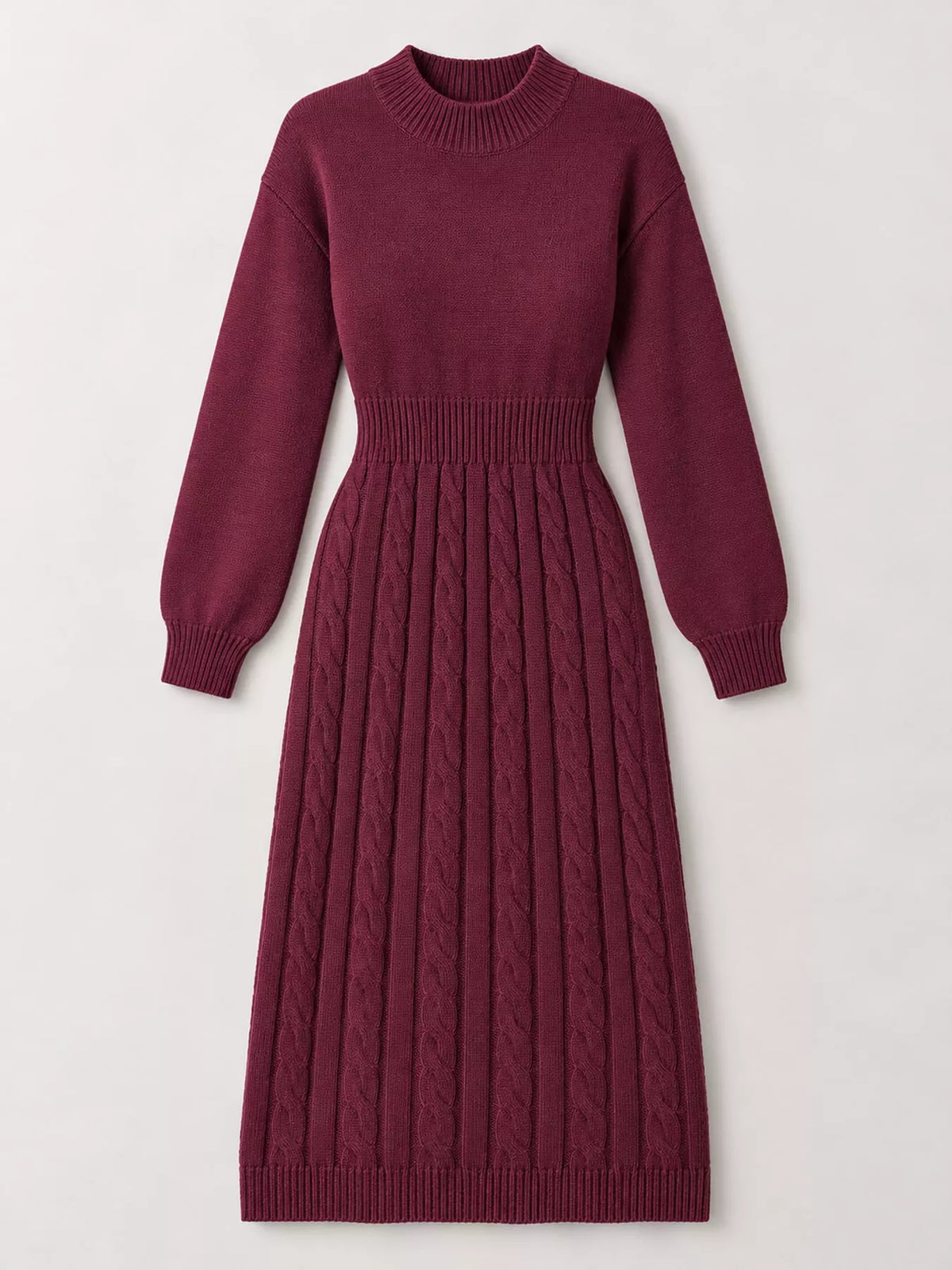 Full Size Mock Neck Cable Knit Sweater Dress with Front Slit Plus Size
