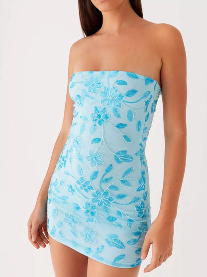 Floral Textured Strapless Mini Dress