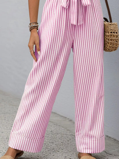 Sleeveless Striped V-Neck Jumpsuit