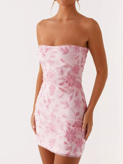 Floral Textured Strapless Mini Dress