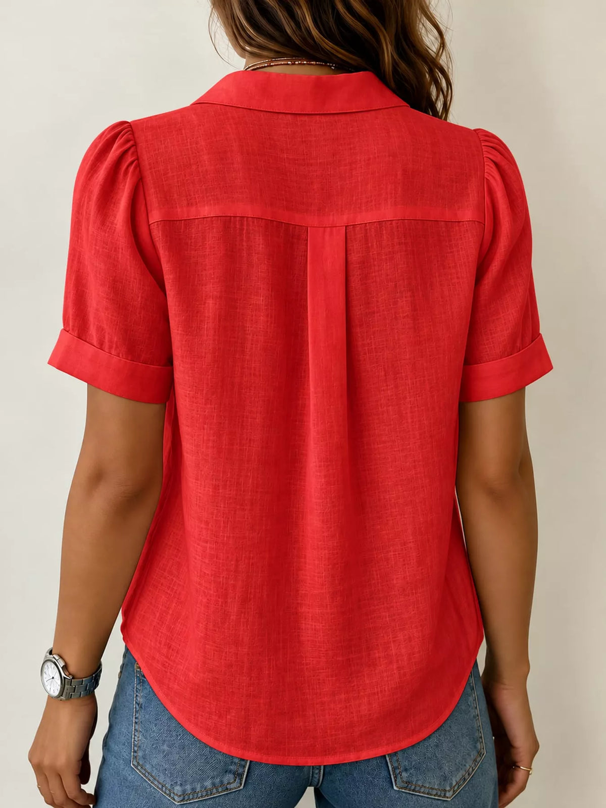 Full Size Button Up Short Sleeve Shirt Plus Size