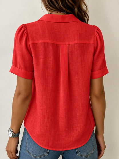 Full Size Button Up Short Sleeve Shirt Plus Size