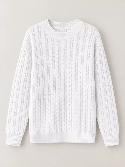 Full Size Cable Knit Round Neck Sweater Plus Size