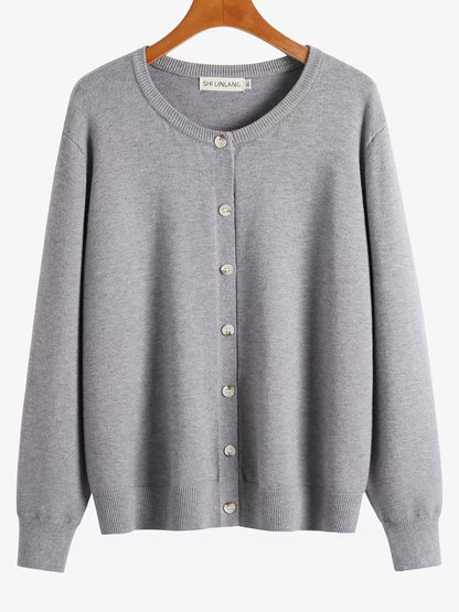 Plus Size Crew Neck Button-Down Knit Cardigan