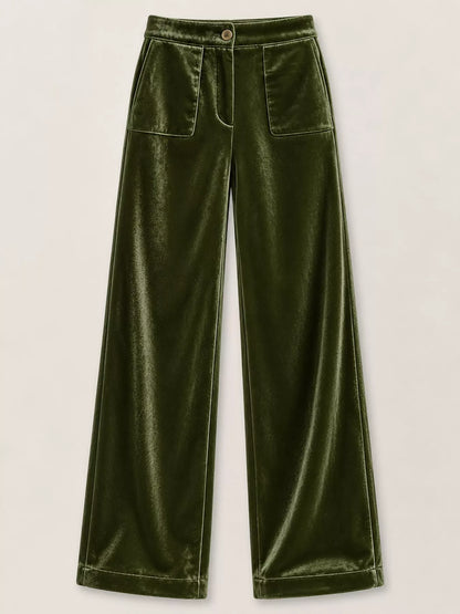Full Size High-Waisted Wide-Leg Velvet Pants with Pockets Plus Size