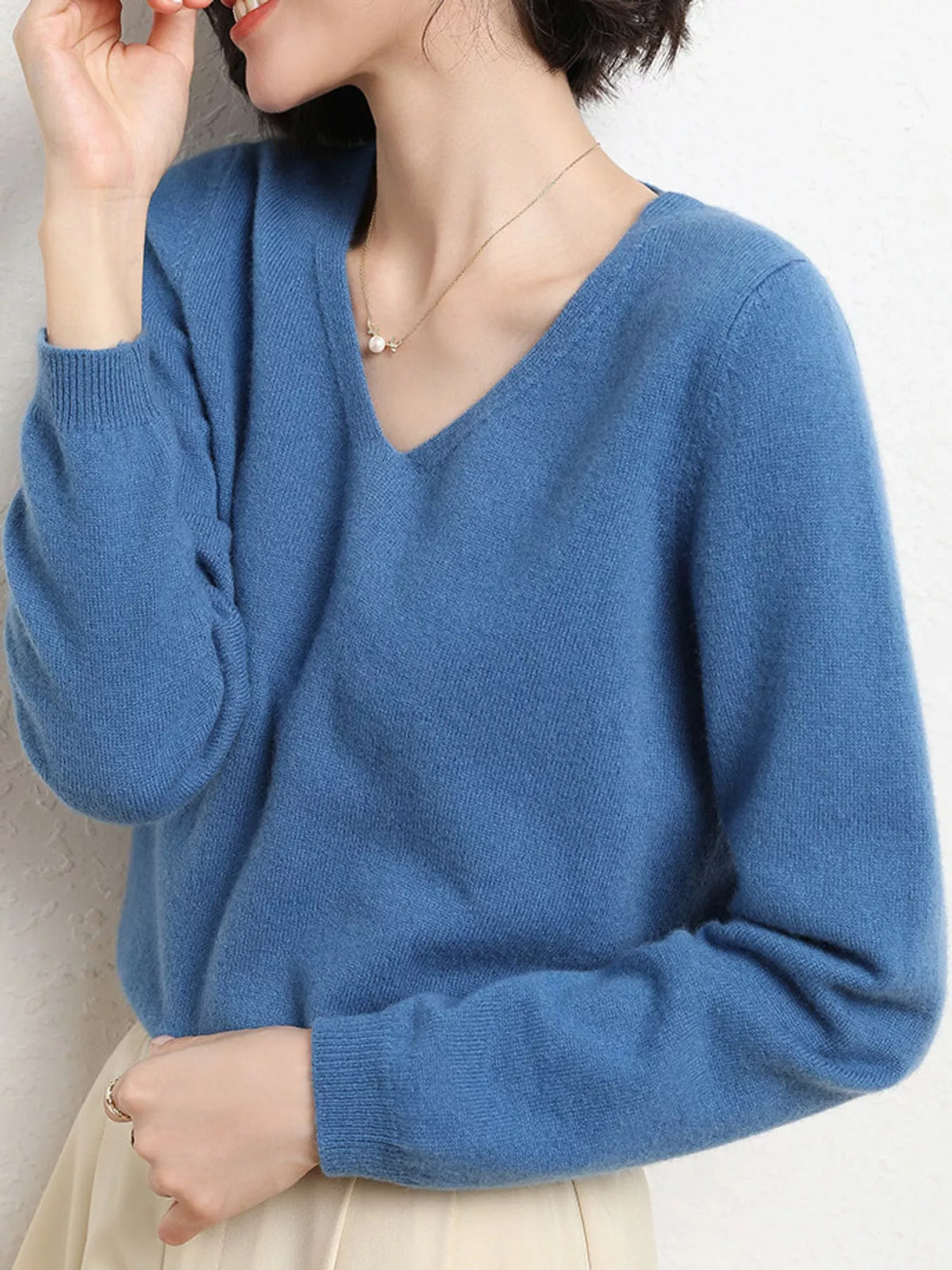 Elegant V-Neck Long Sleeve Soft Knit Top