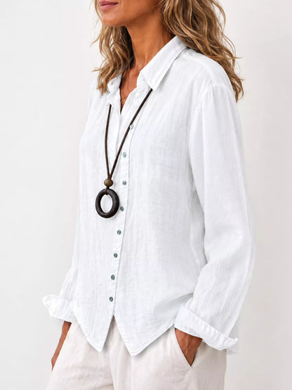 Full Size Asymmetric Button-Down Long Sleeve Shirt Plus Size