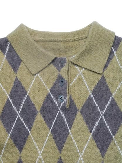 Argyle Pattern Collared Knit Sweater