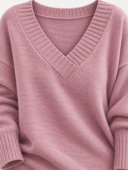 Full Size V-Neck Dropped Shoulder Sweater Plus Size