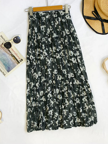 Floral Print Elastic Waist Midi Skirt