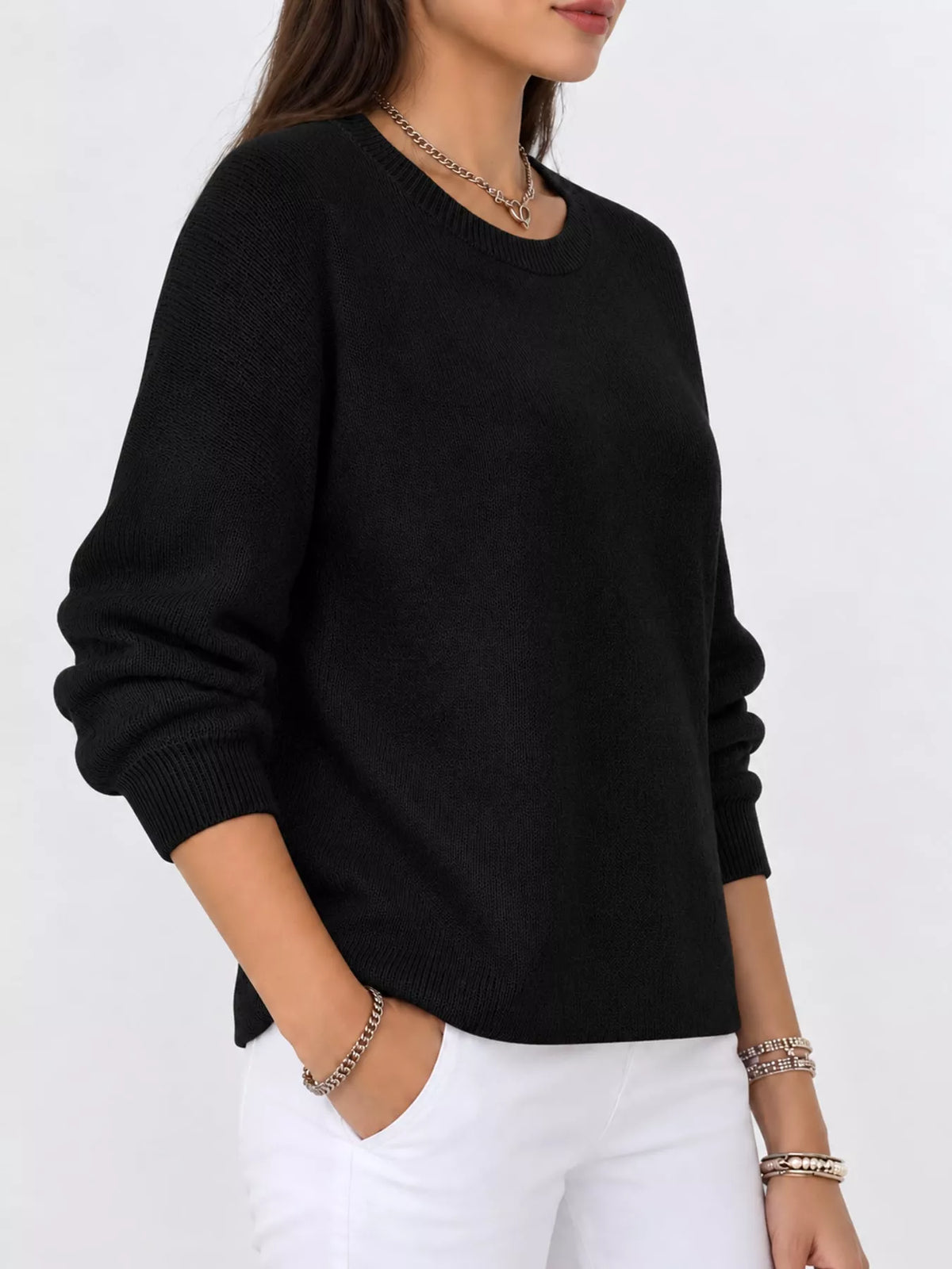 Full Size Classic Crew Neck Sweater Plus Size