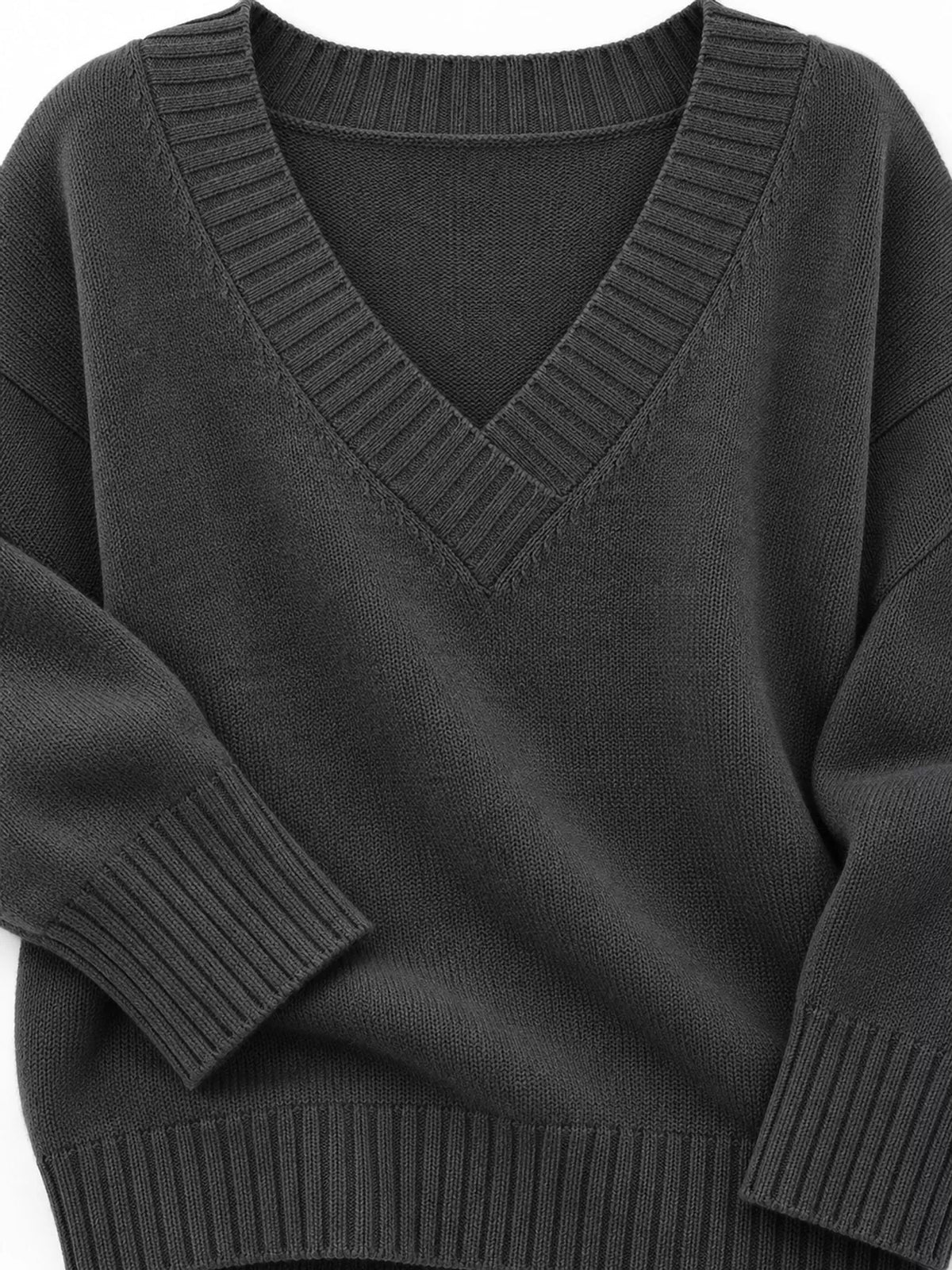 Full Size V-Neck Dropped Shoulder Sweater Plus Size