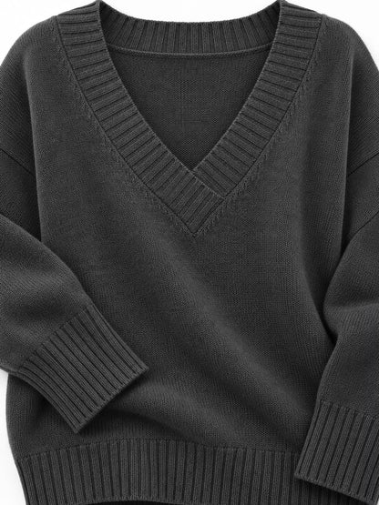 Full Size V-Neck Dropped Shoulder Sweater Plus Size