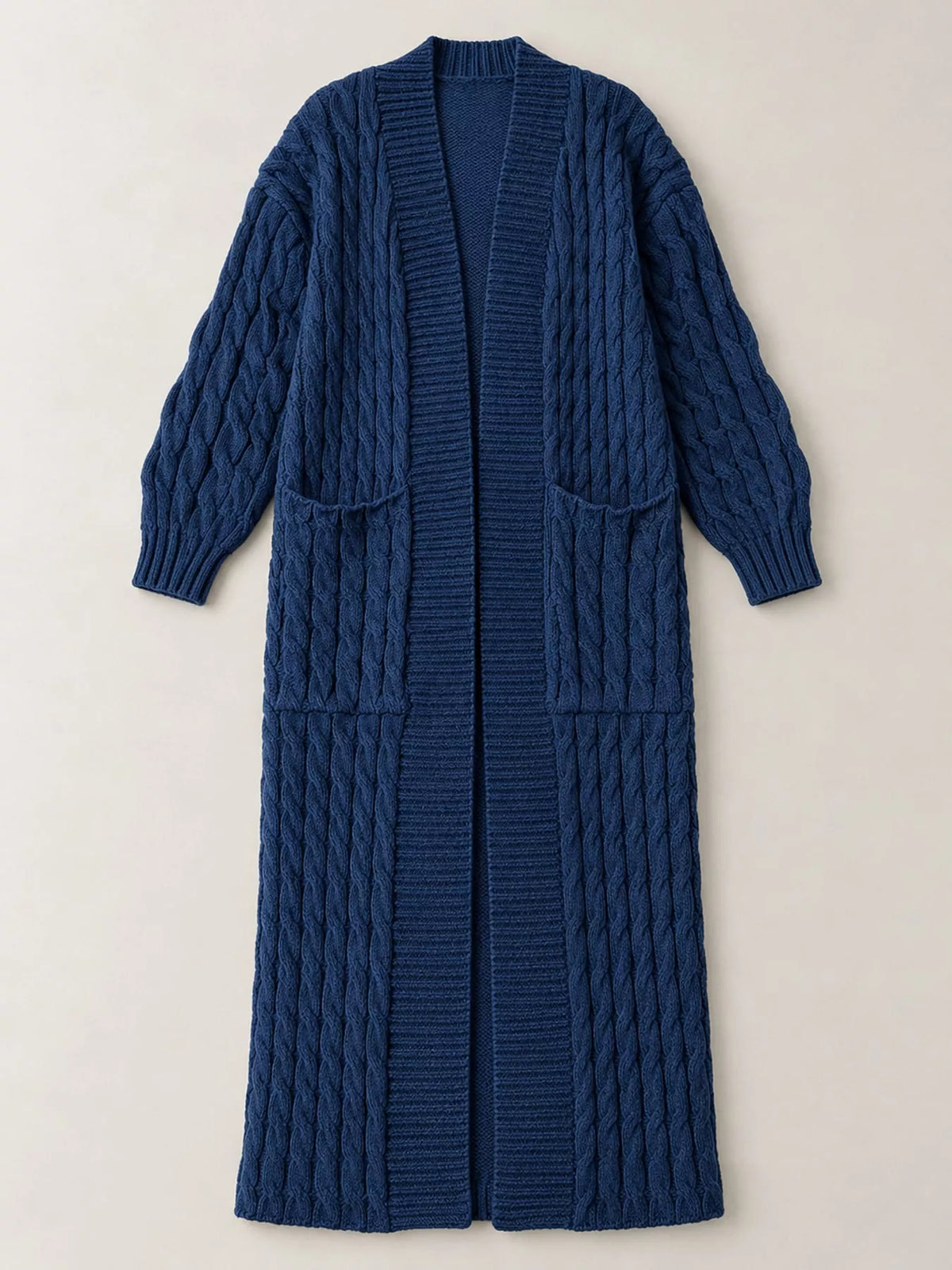 Elegant Cable-Knit Longline Open-Front Cardigan