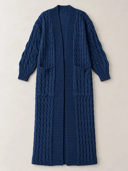Elegant Cable-Knit Longline Open-Front Cardigan