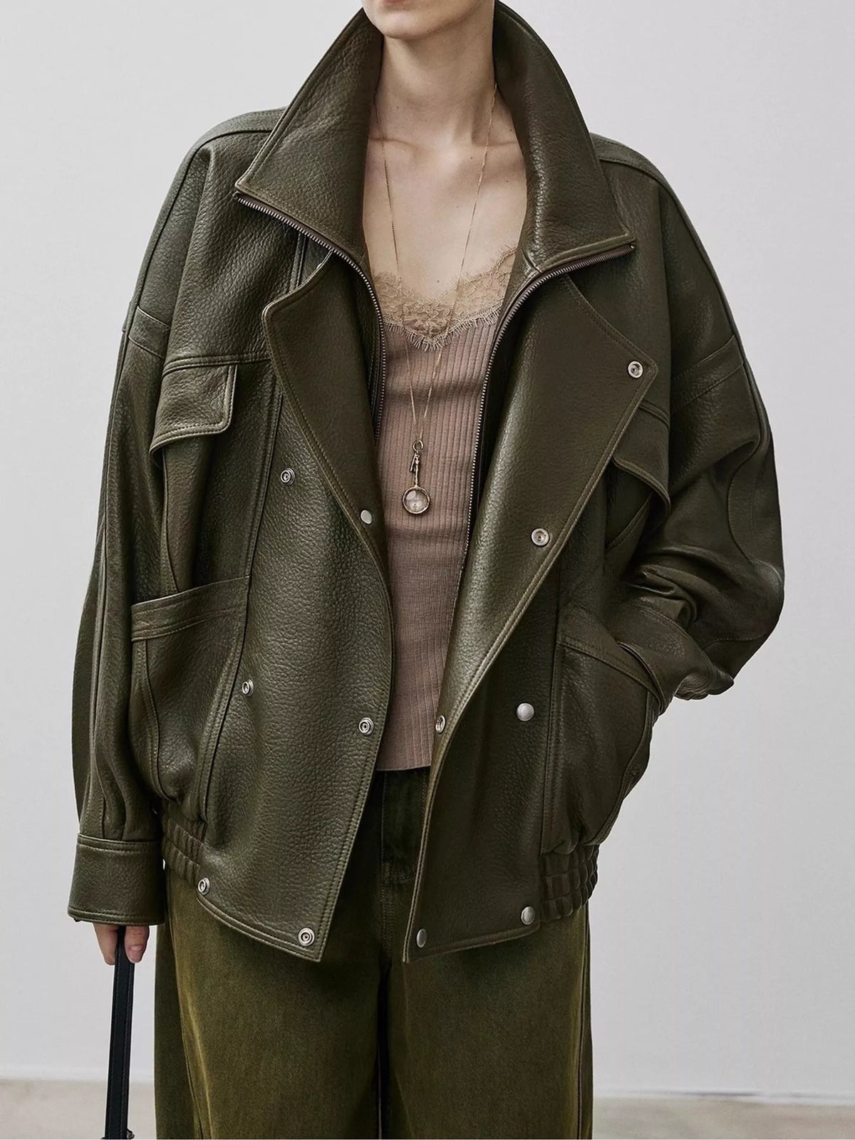 Snap Down Leather Jacket