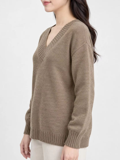 Full Size V-Neck Dropped Shoulder Sweater Plus Size