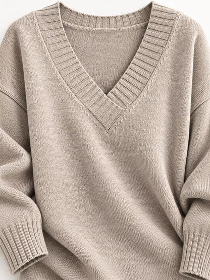 Full Size V-Neck Dropped Shoulder Sweater Plus Size