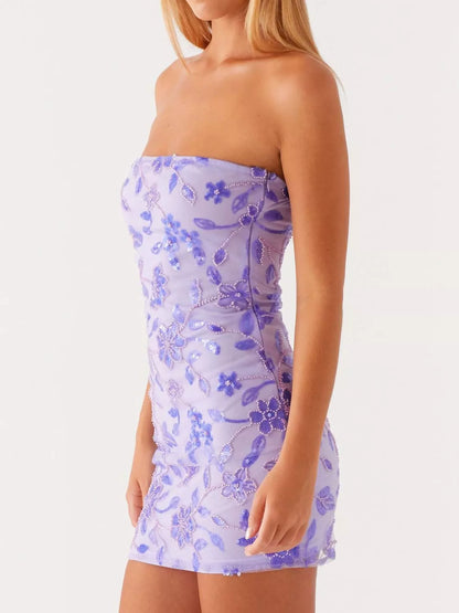 Floral Textured Strapless Mini Dress