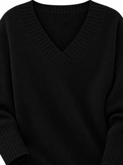 Full Size V-Neck Dropped Shoulder Sweater Plus Size