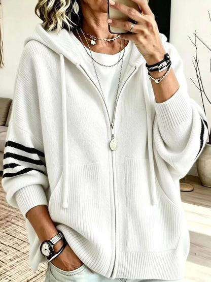 Full Size Casual Hooded Zip-Up Knit Cardigan Plus Size