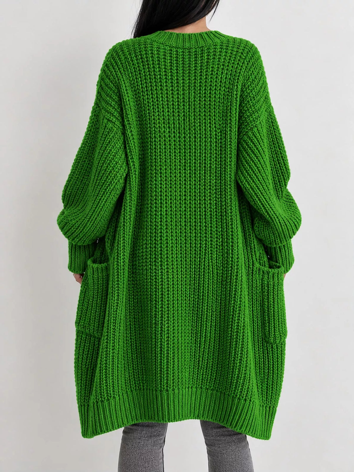 Full Size Chunky Knit Openwork Front Longline Cardigan Plus Size