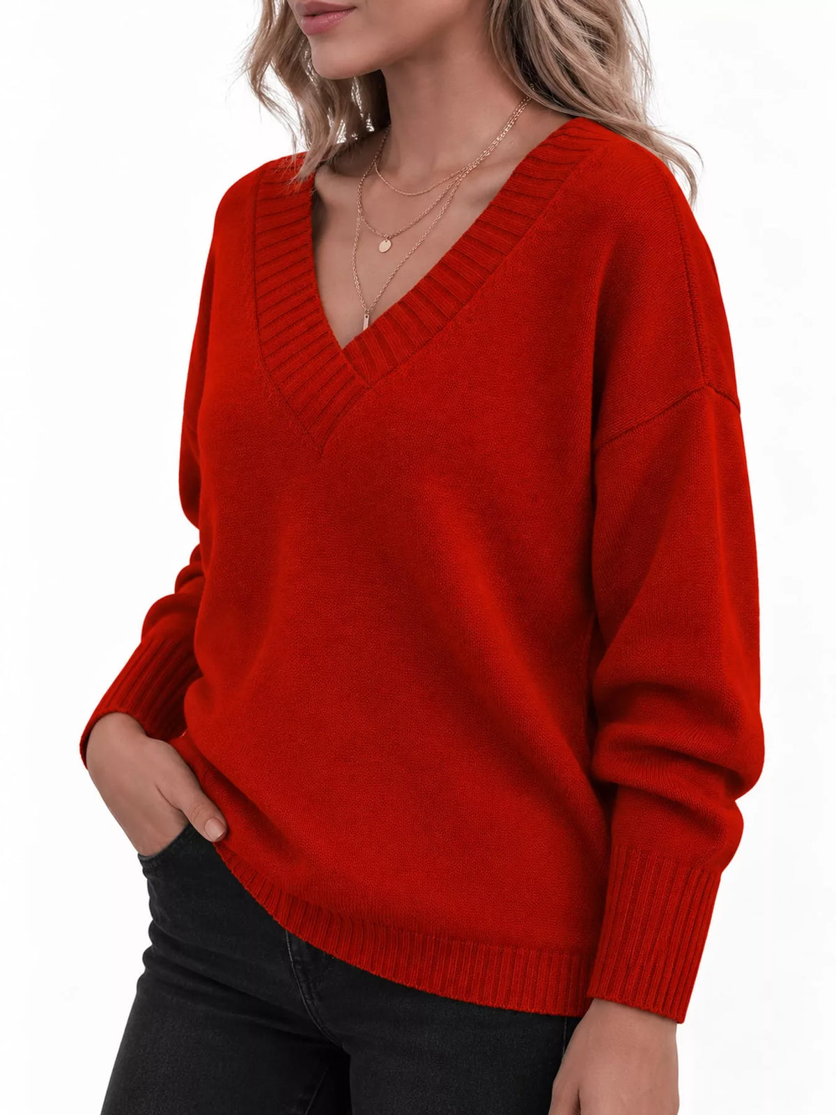 Full Size V-Neck Dropped Shoulder Sweater Plus Size