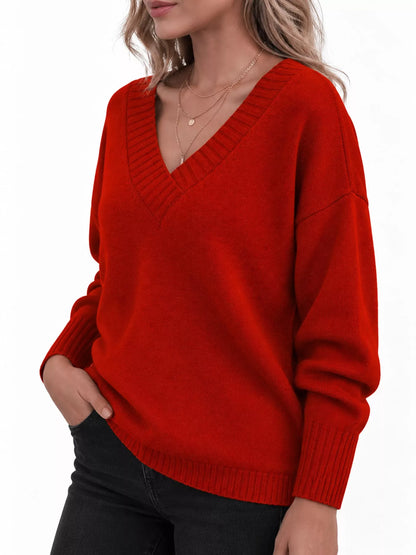 Full Size V-Neck Dropped Shoulder Sweater Plus Size
