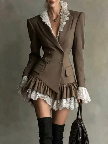 Lace Trim Blazer Dress