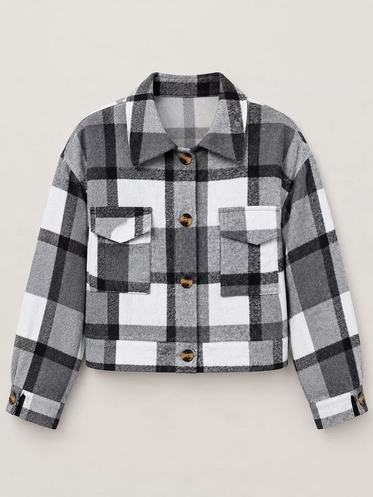 Plaid Button-Up Cropped Jacket