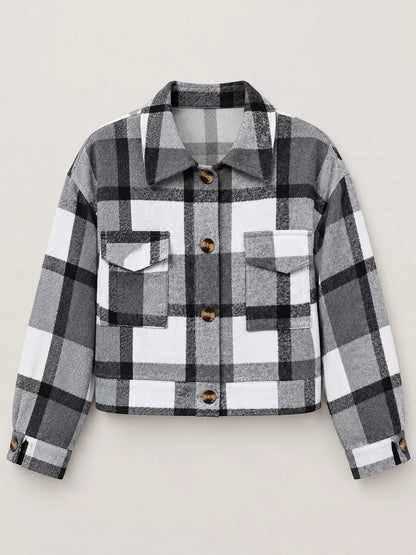 Plaid Button-Up Cropped Jacket