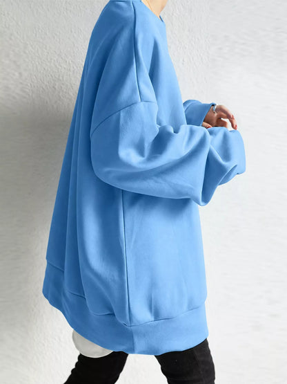 Full Size Solid Color Crew Neck Sweatshirt Plus Size