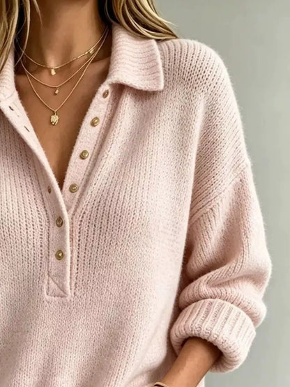 Full Size Button Detail Dropped Shoulder Sweater Plus Size