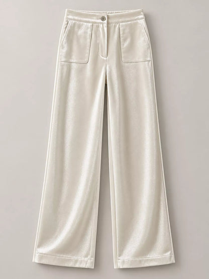Full Size High-Waisted Wide-Leg Velvet Pants with Pockets Plus Size