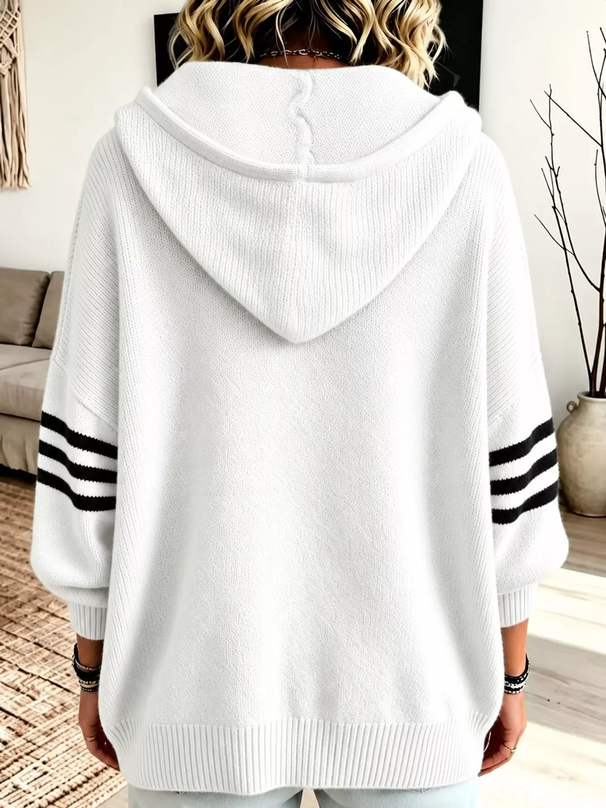 Full Size Casual Hooded Zip-Up Knit Cardigan Plus Size
