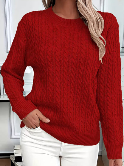 Full Size Cable Knit Round Neck Sweater Plus Size